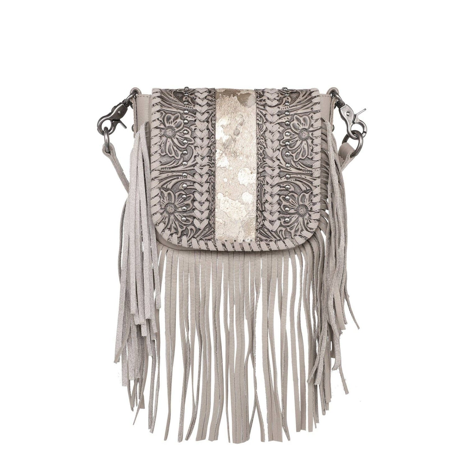 Montana West Genuine Leather Tooled Fringe Bag