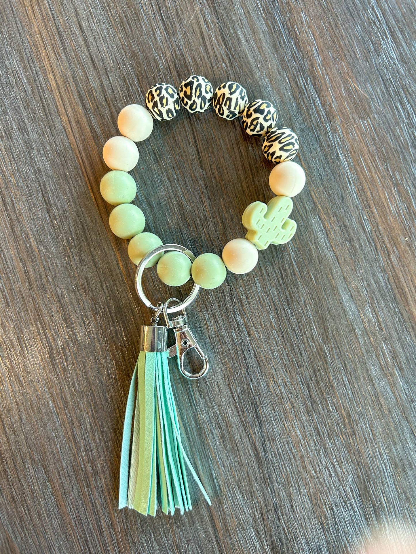 Cactus Fringe Wristlet Keychain: Green