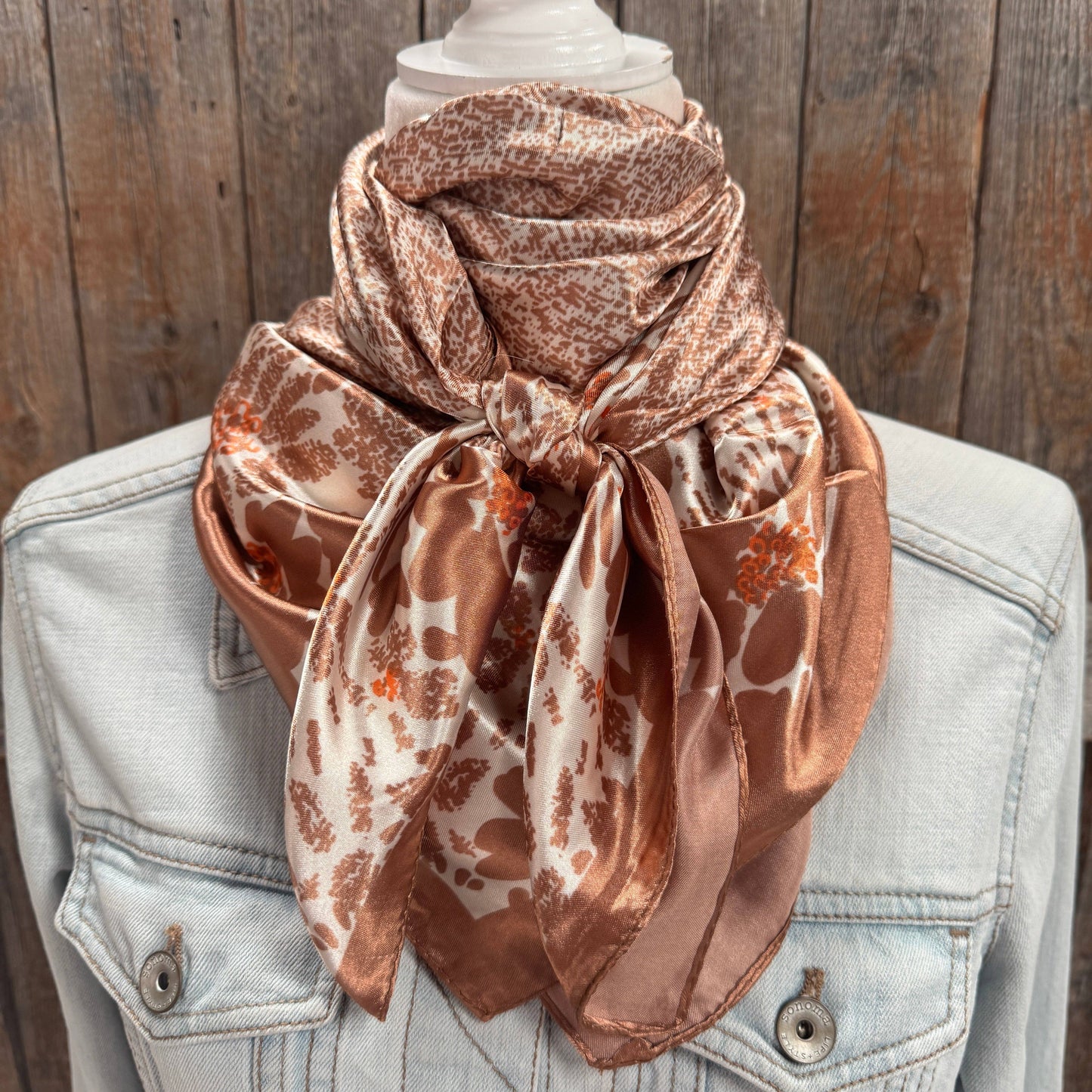 Cream and Brown Floral Wild Rag - Western Scarf