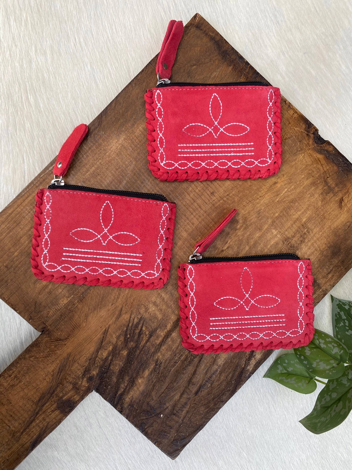 Raspberry Boot Stitch Coin Pouch