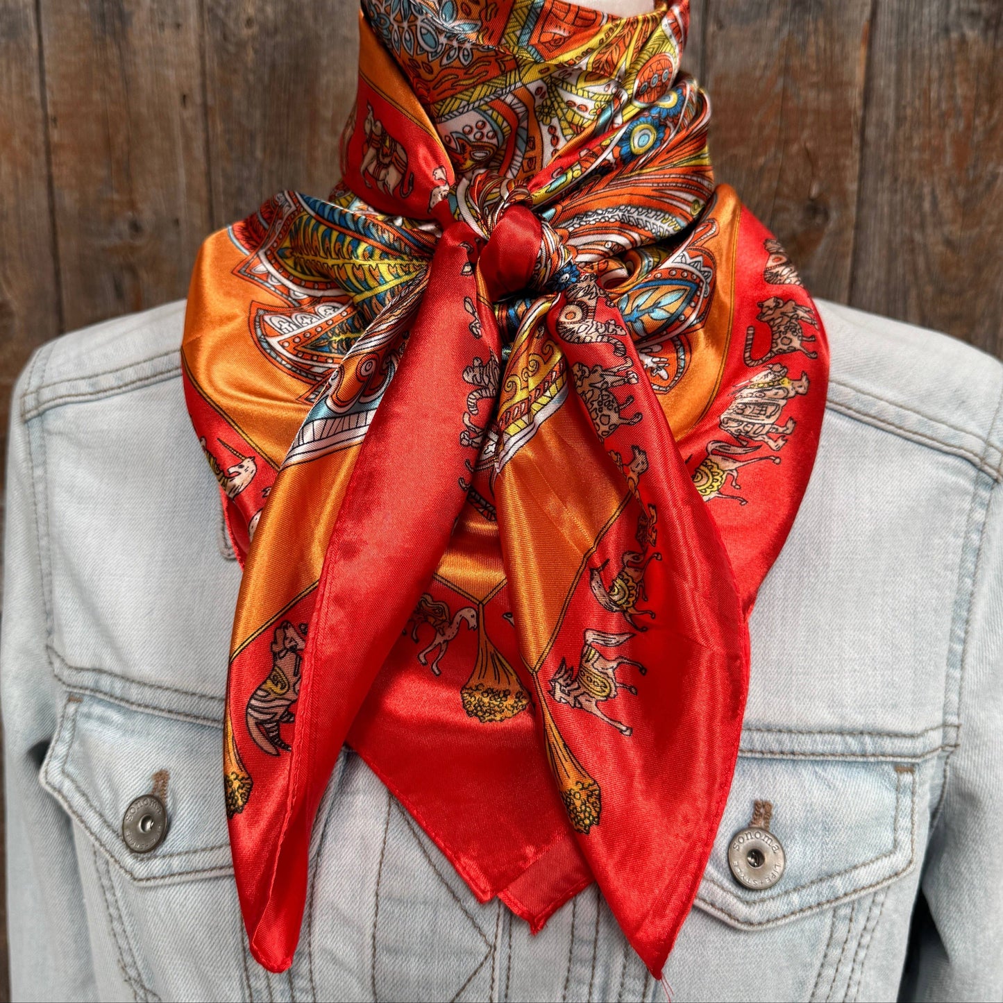 35X35" Red and Orange Safari Wild Rag / Scarf WR3423