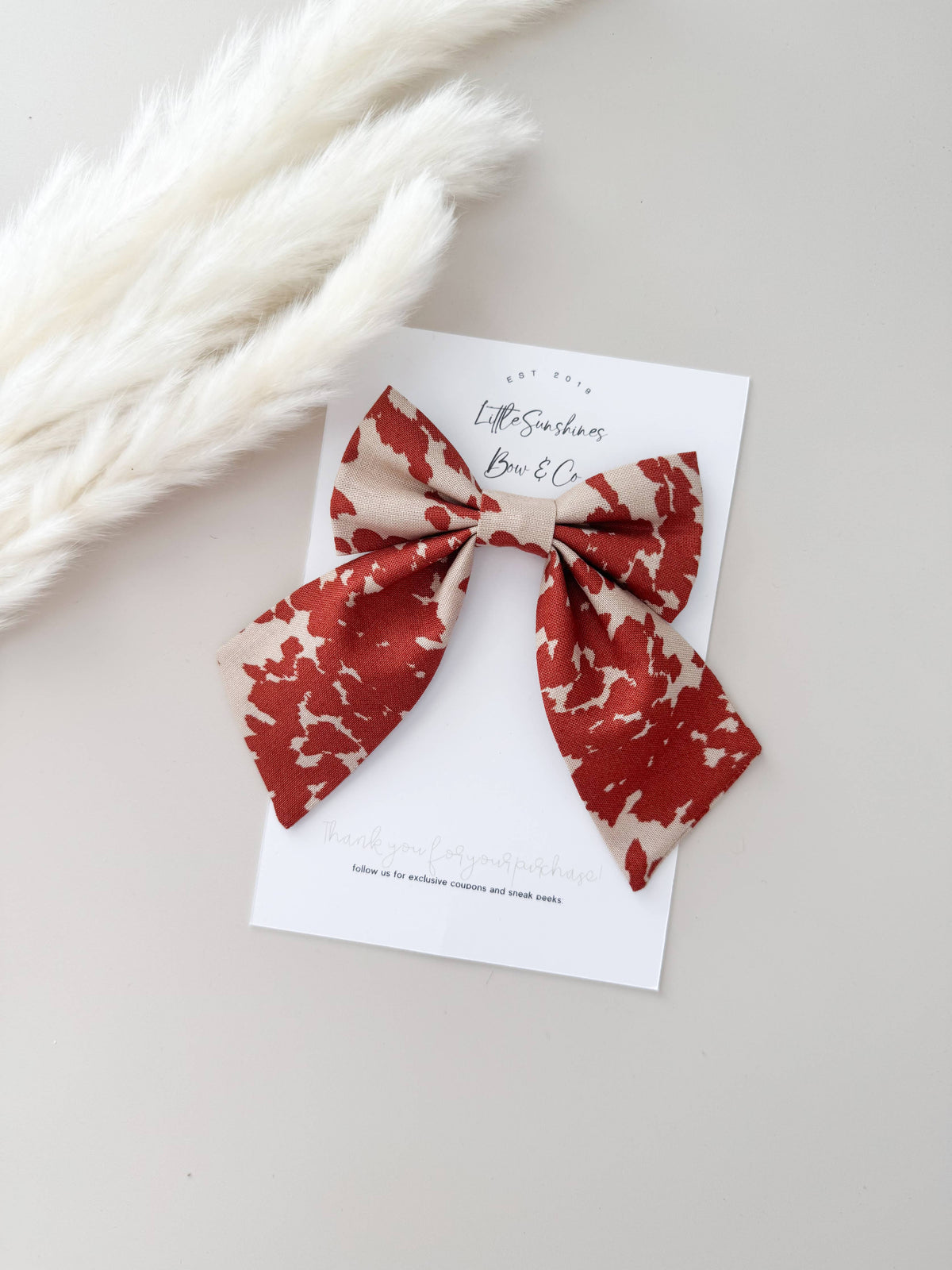 Tan & Rust Cow Print Bow : Large