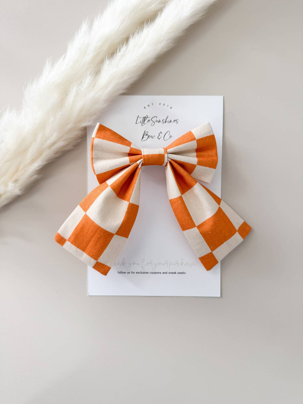 Orange Checkered Hair Bow : Small