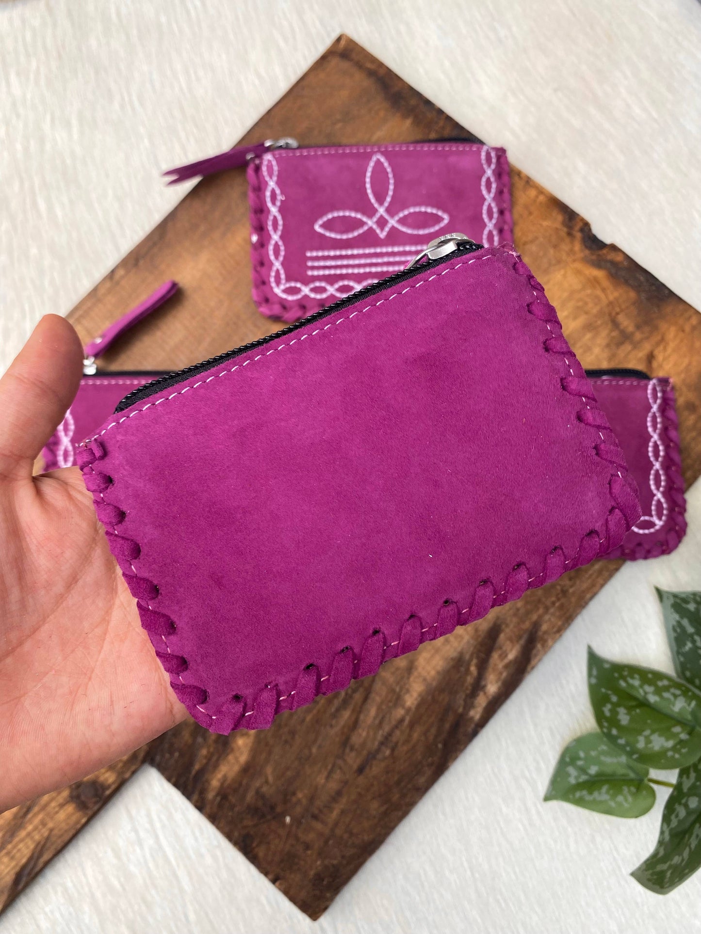 Violet Boot Stitch Coin Pouch