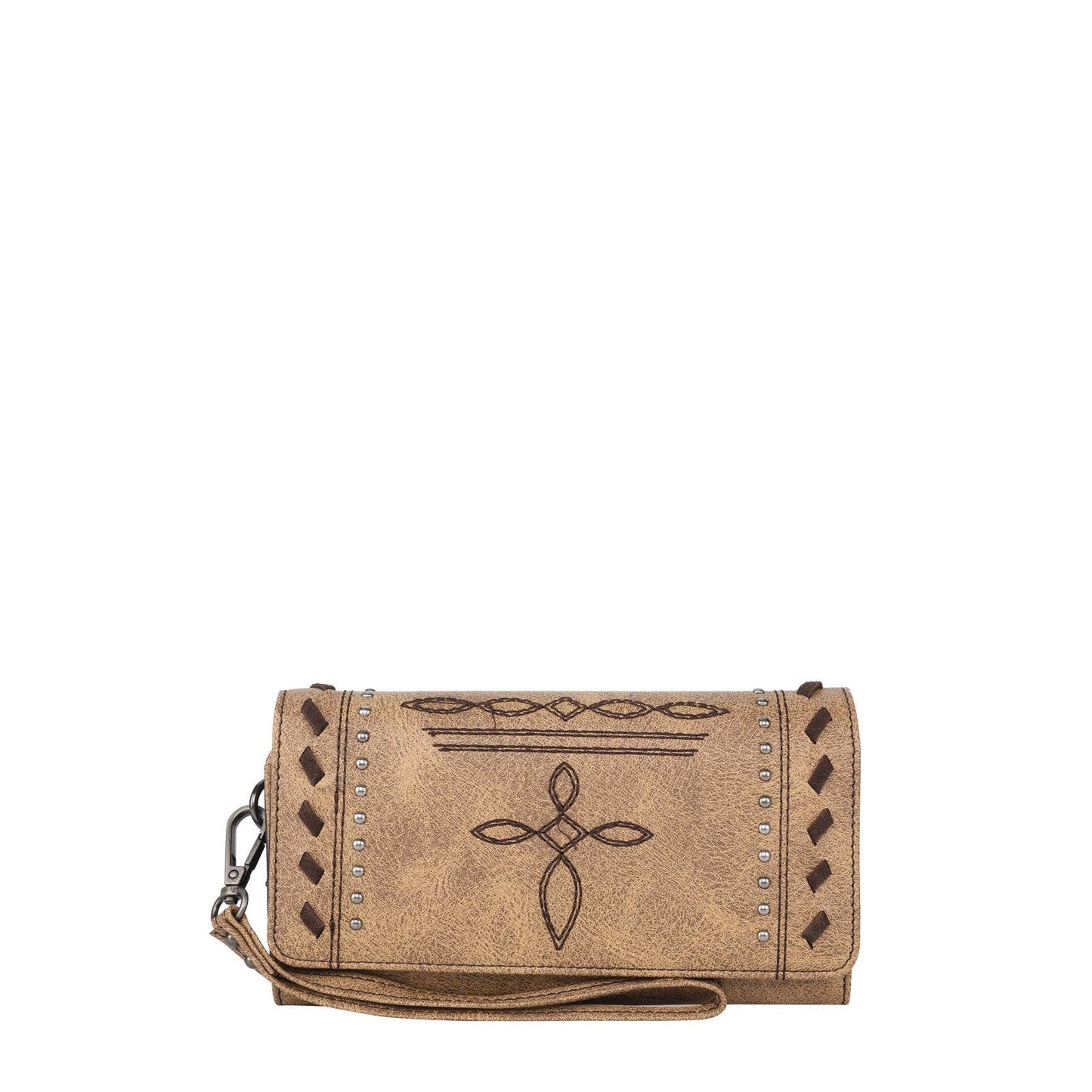Montana West Embroidered Stitch Wallet: Light Brown