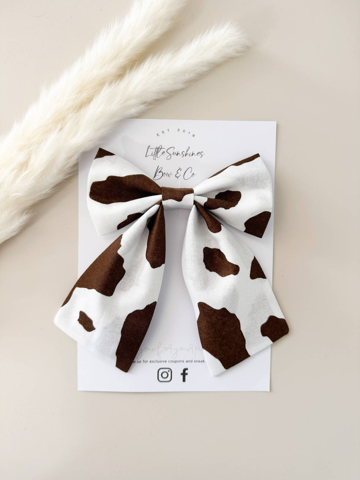 Brown Cow Print Bow : Large