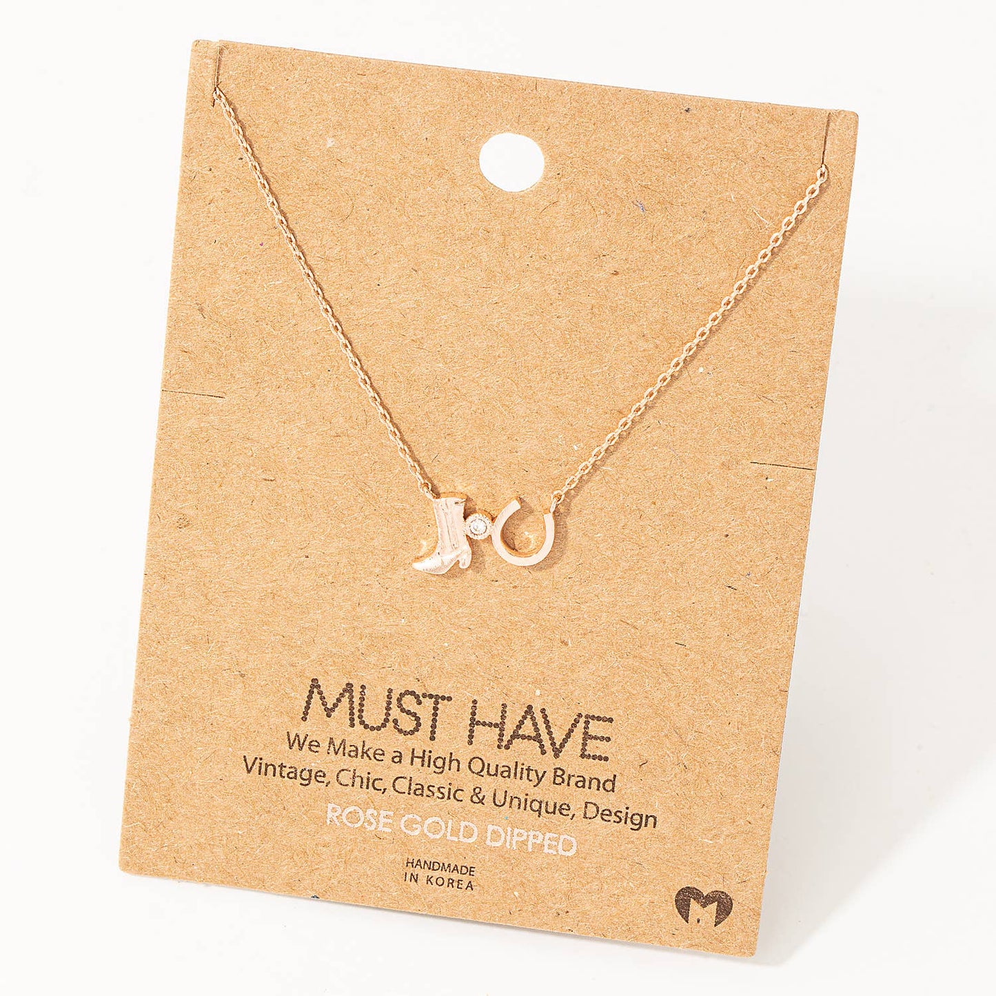 Western Cowboy Boots Horse Shoe Charm Necklace: R