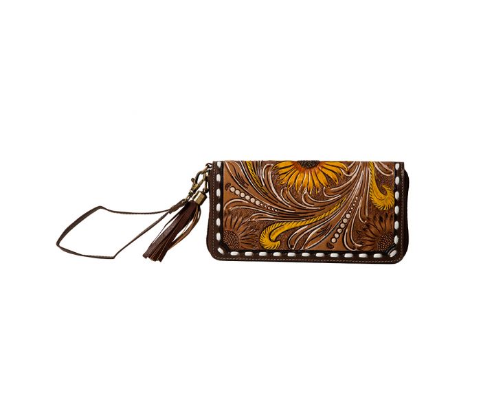 Radiant Sunflowers Hand-Tooled Clutch Wallet