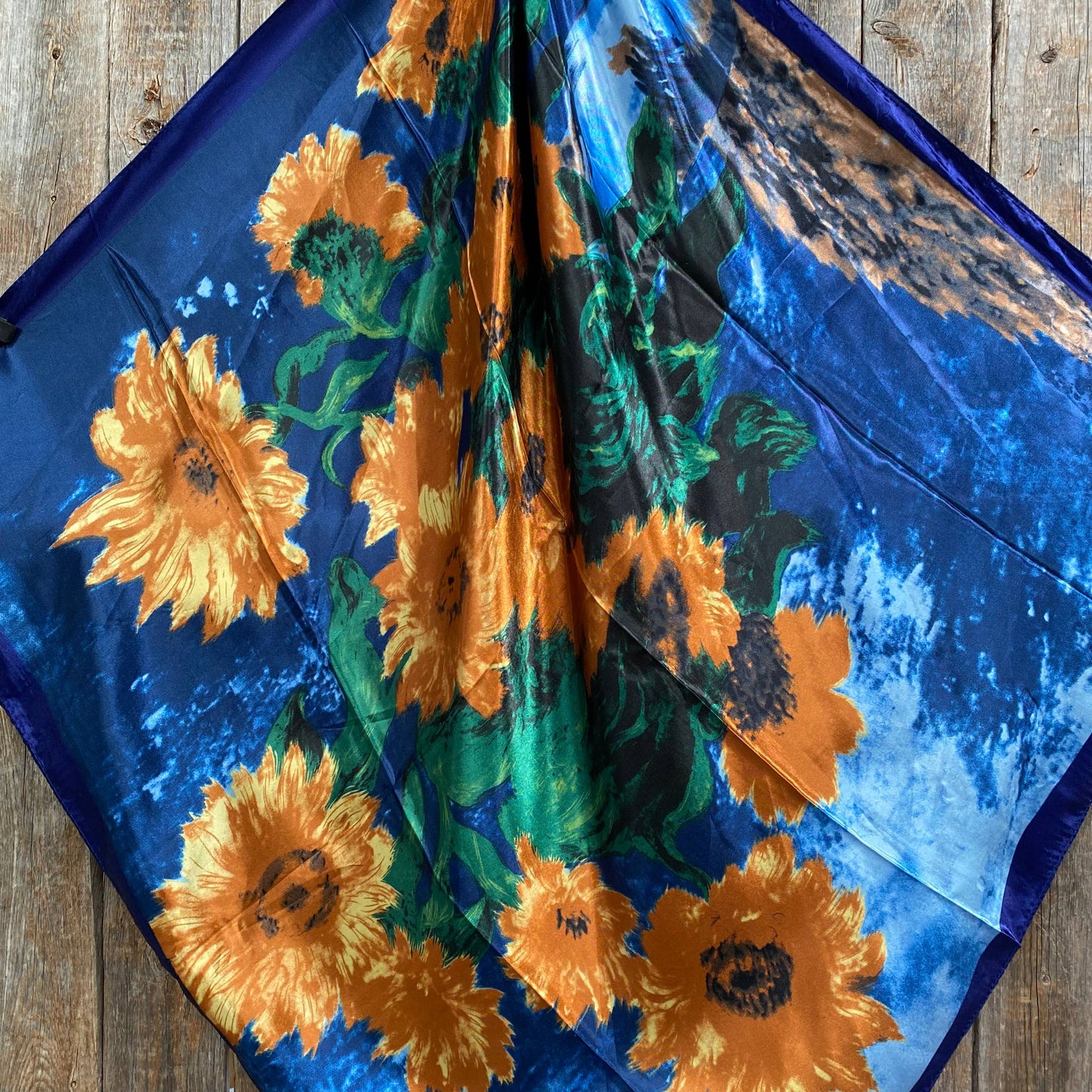 35X35" Blue Painted Sunflowers Wild Rag / Scarf WR2101
