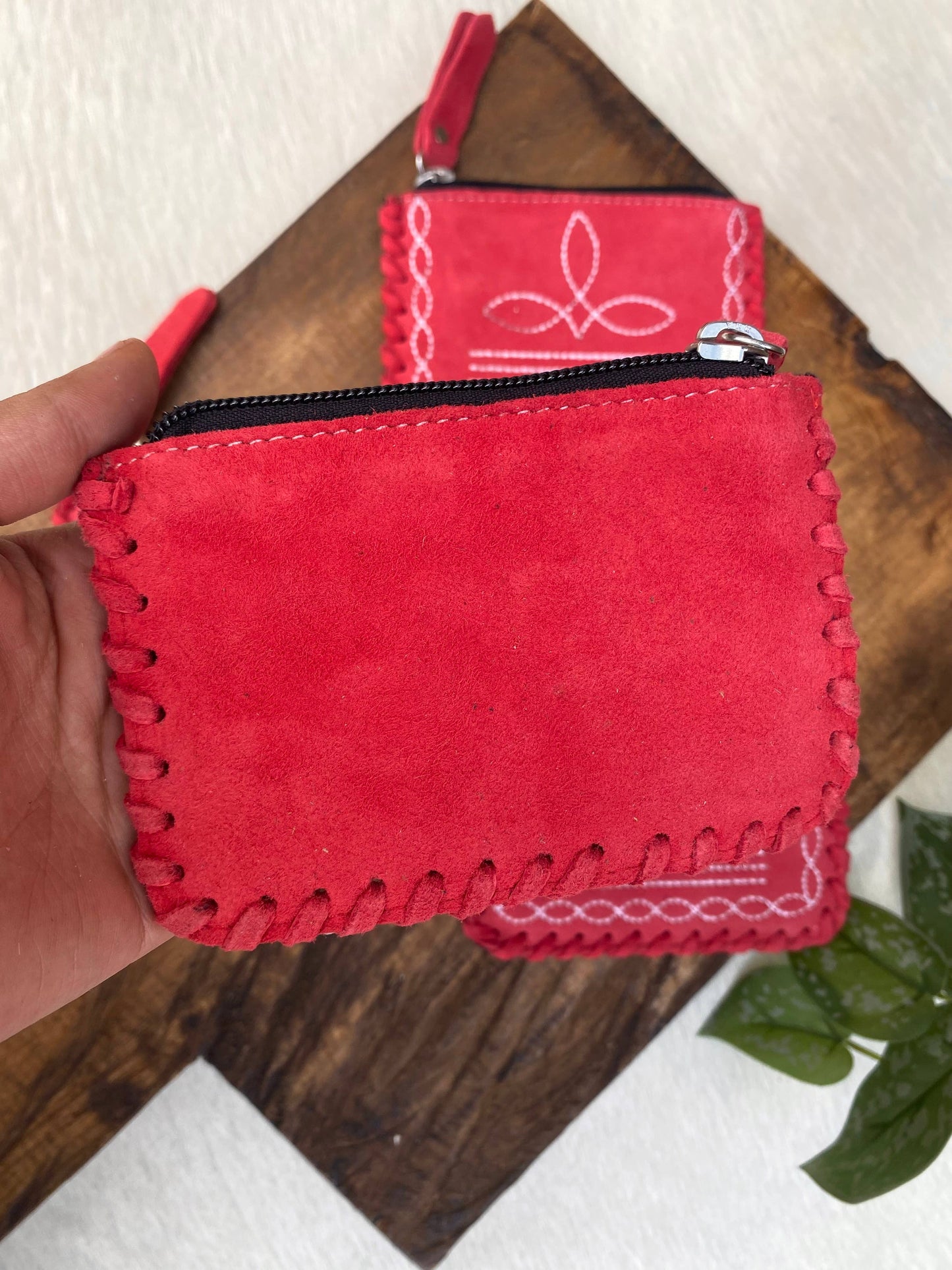 Raspberry Boot Stitch Coin Pouch