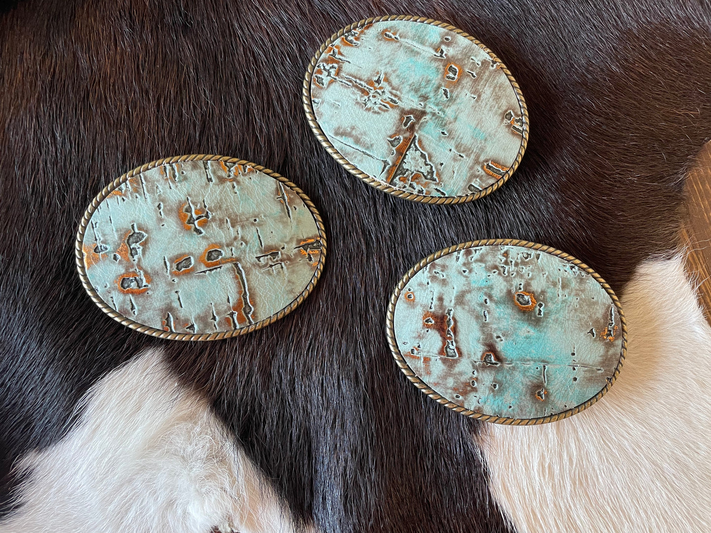 Rope Edge Turquoise Metallic Leather Buckle