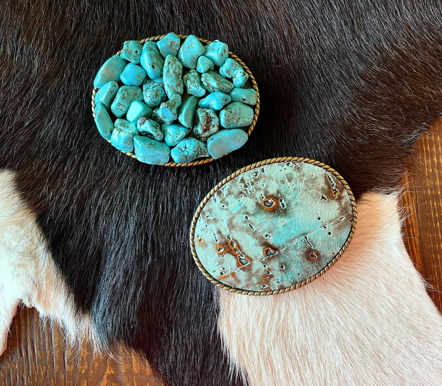 Rope Edge Turquoise Metallic Leather Buckle