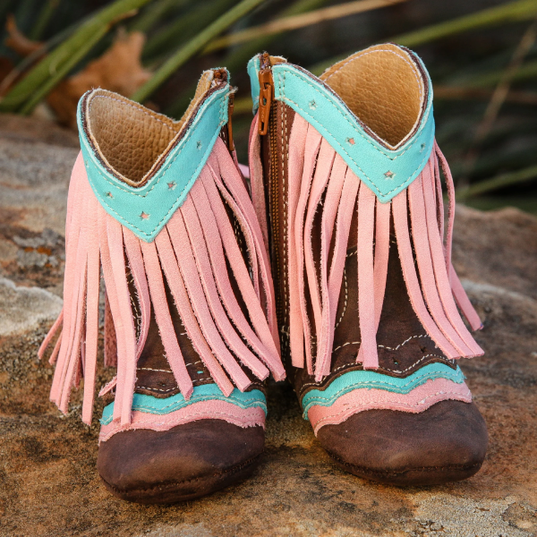 "Lyddie" Fringe Baby Boots- Pink, Size 1-3: 1