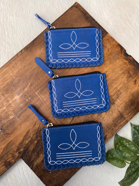 Blue Boot Stitch Coin Pouch
