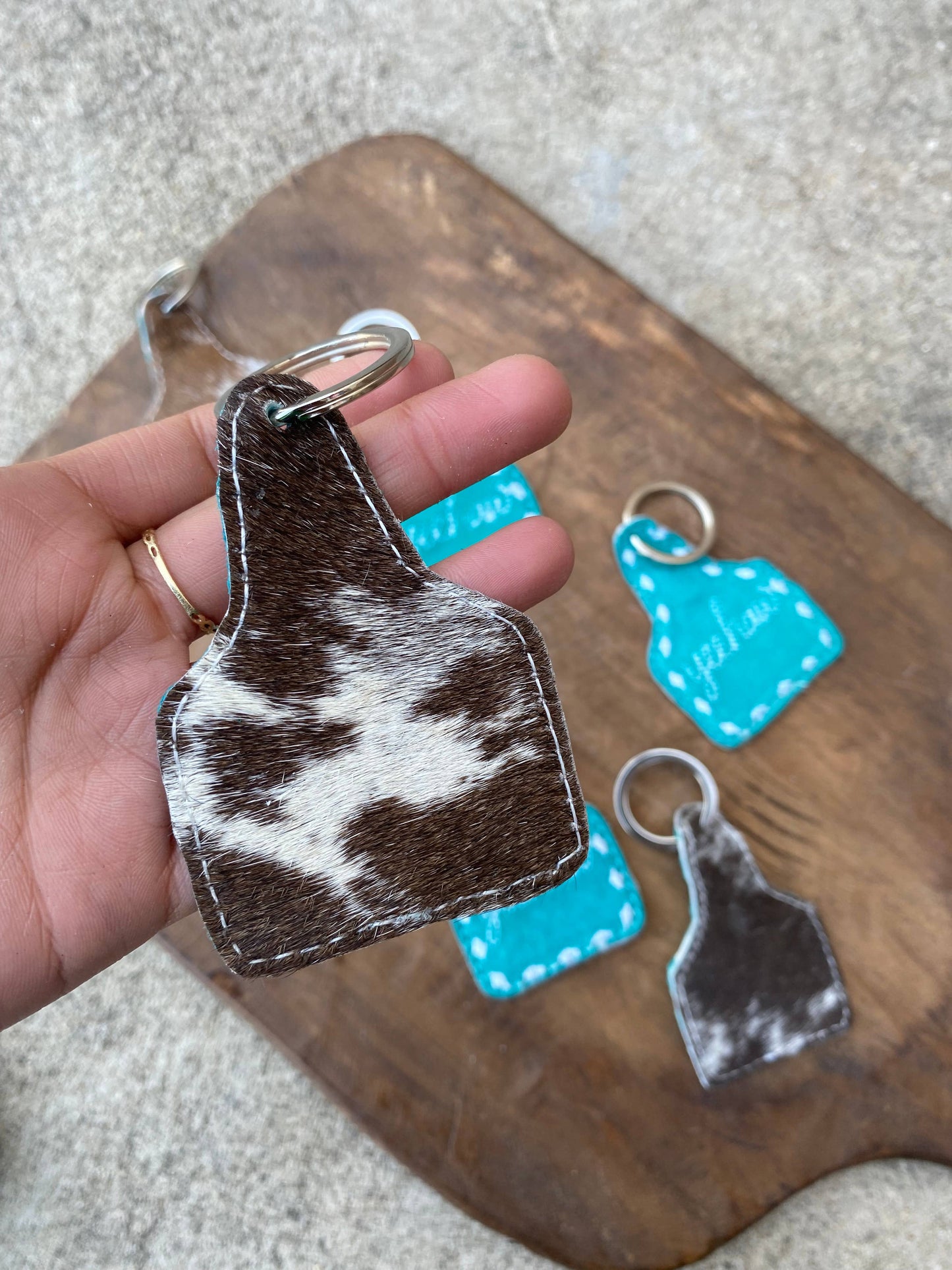 Turquoise Suede & Cowhide YEEHAW Keychain