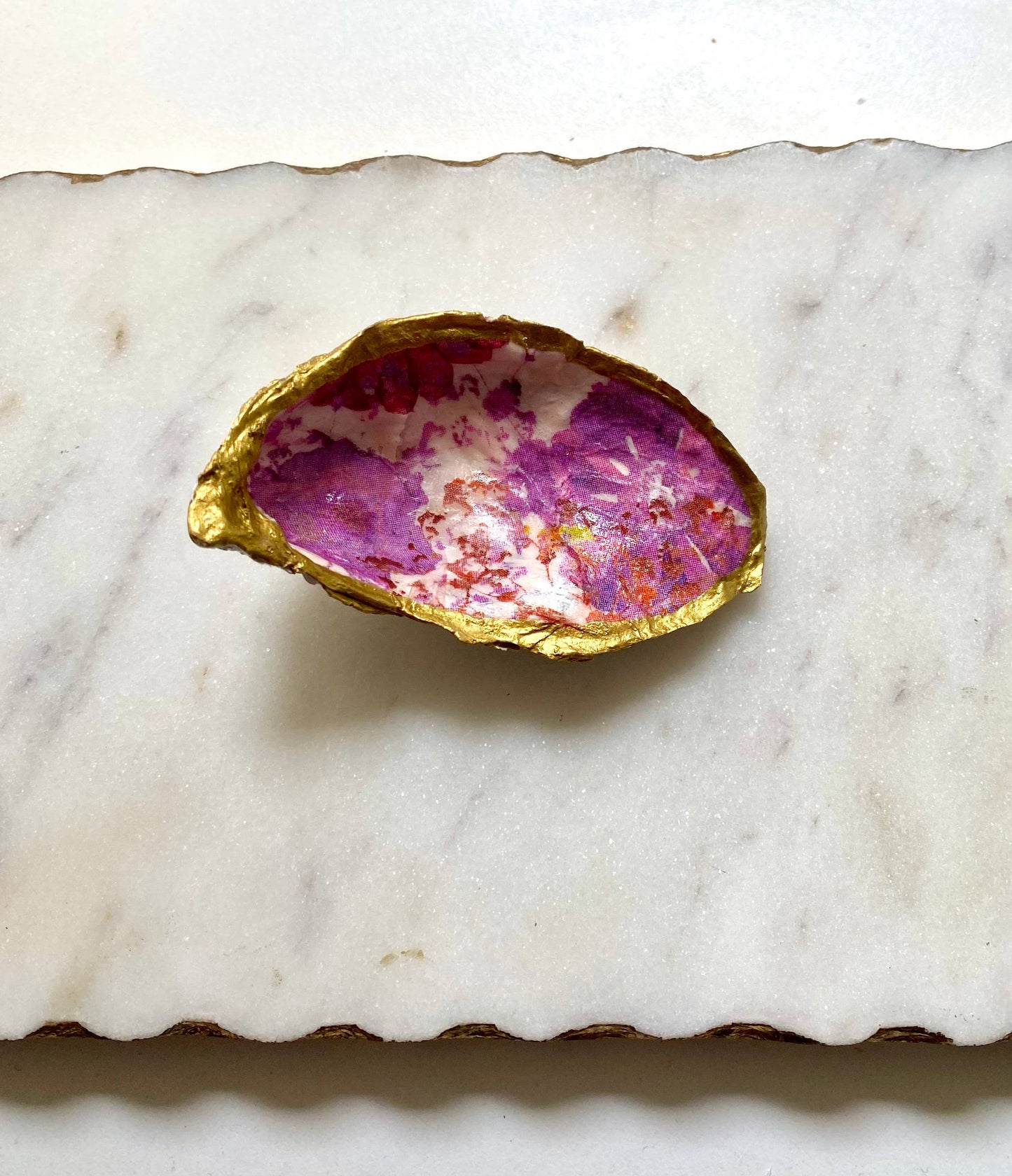 Magenta Floral Oyster Shell Jewelry Dish: Large