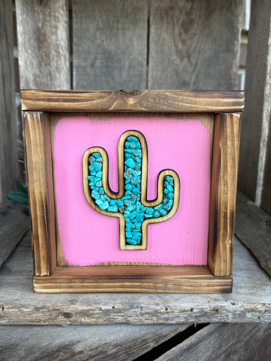 Cactus with Stone Inlay Framed Sign: Small