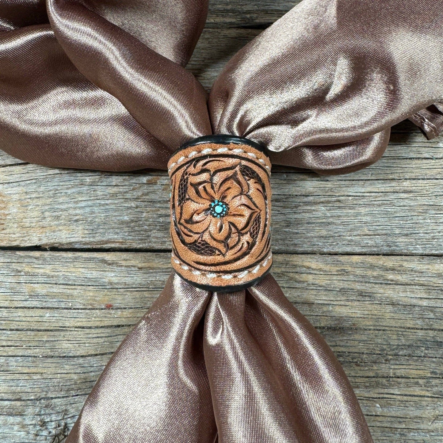Floral and Teal Dot Leather Wild Rag Slide #LS291