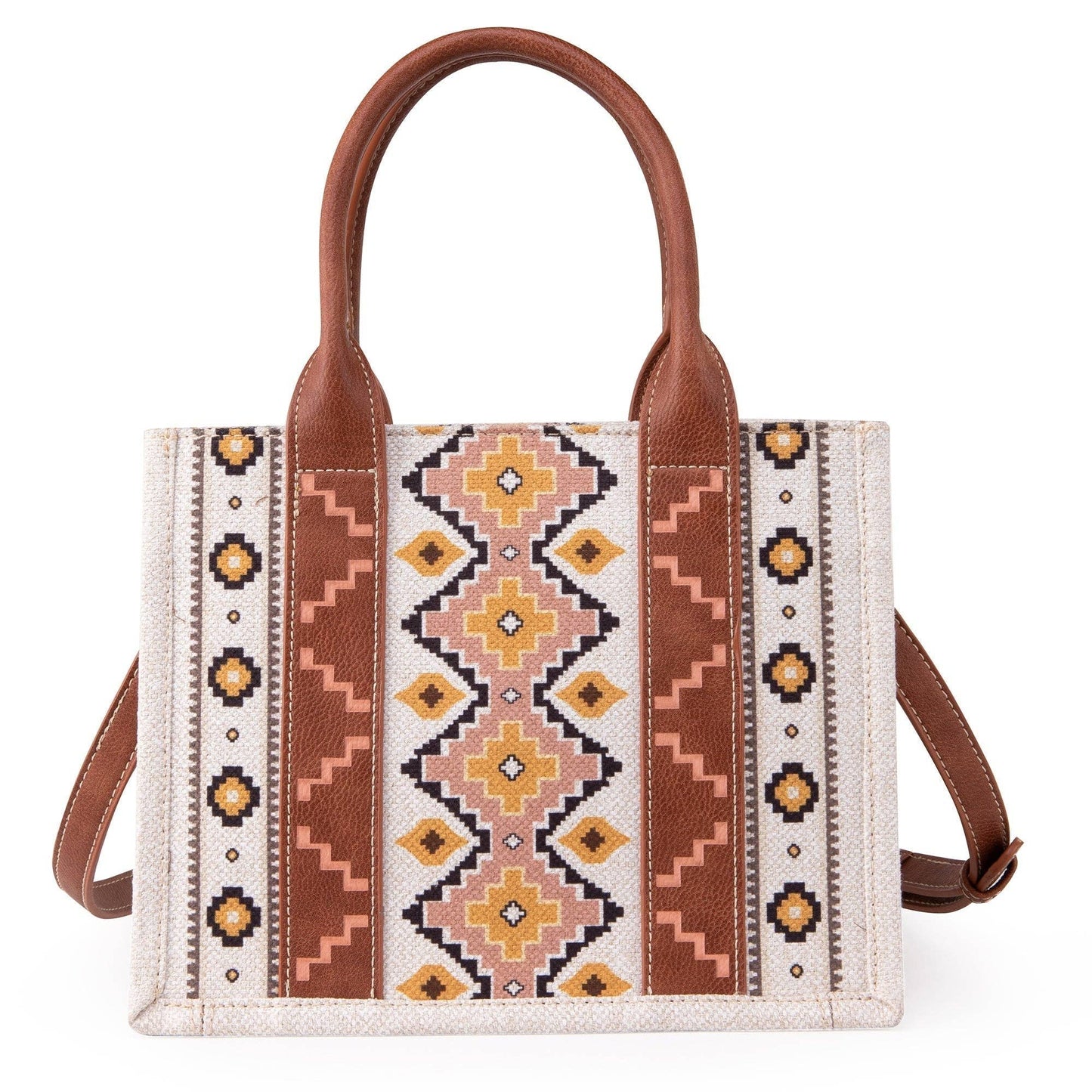Wrangler Southwestern  Print Small Canvas Tote/Crossbody: Coffee