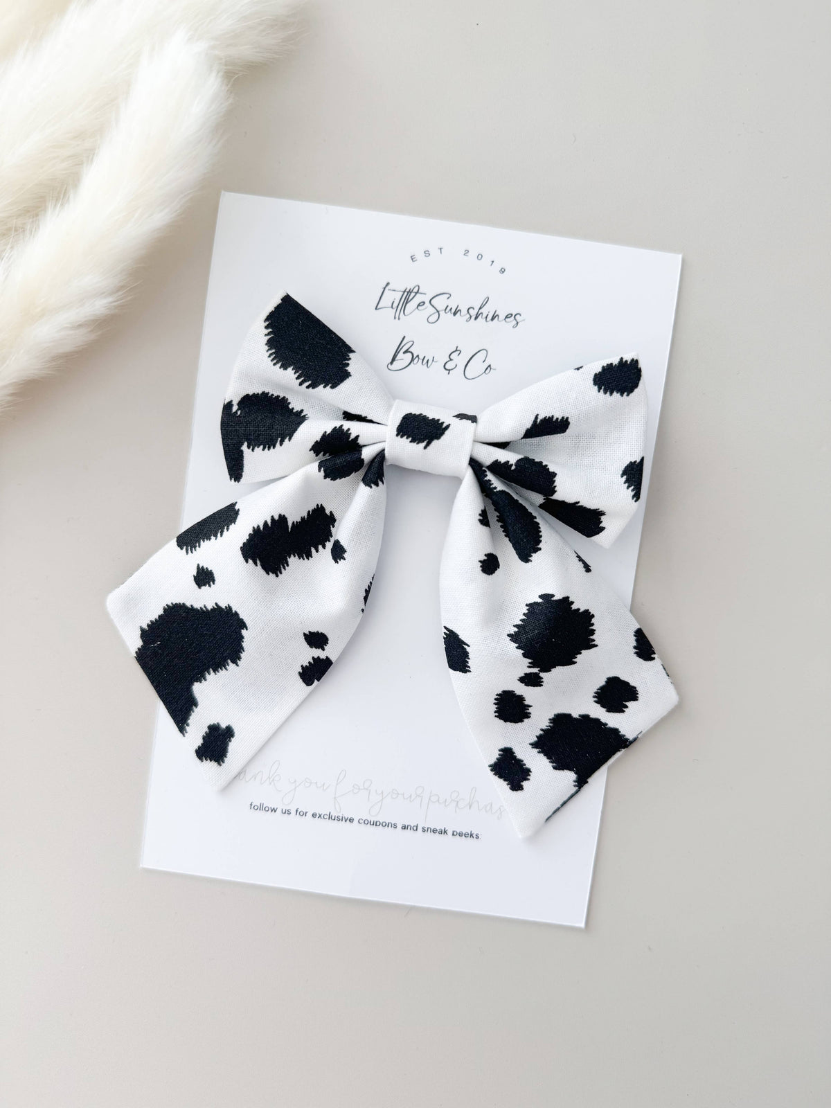 Black & White Cow Print Bow : Large