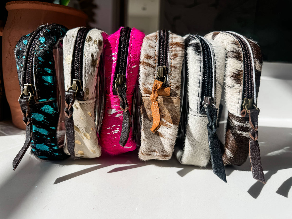 Cowhide Cosmetic Clear Case - Toiletry Makeup Travel Bag: RAINBOW