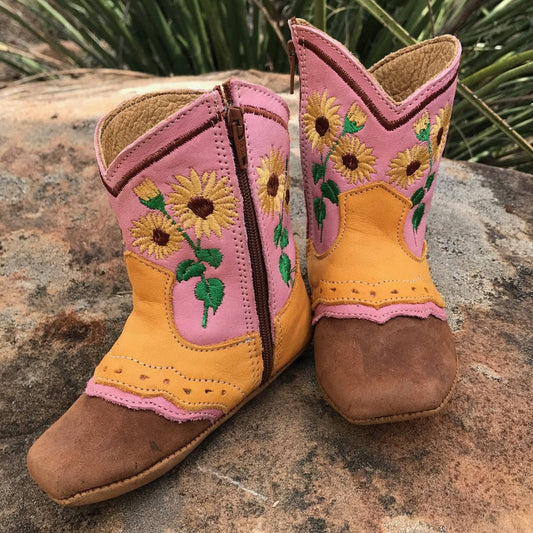 Sophie Sunflower Baby Boots: Size 1 (3-6 months)