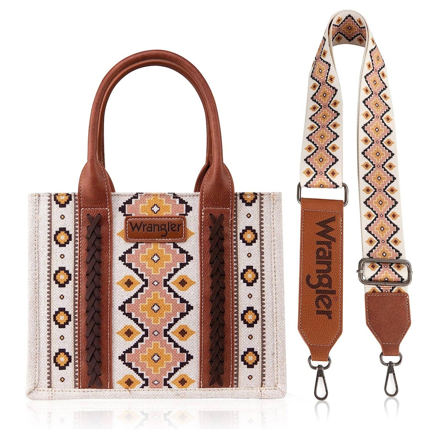 Wrangler Southwestern  Print Small Canvas Tote/Crossbody: Coffee