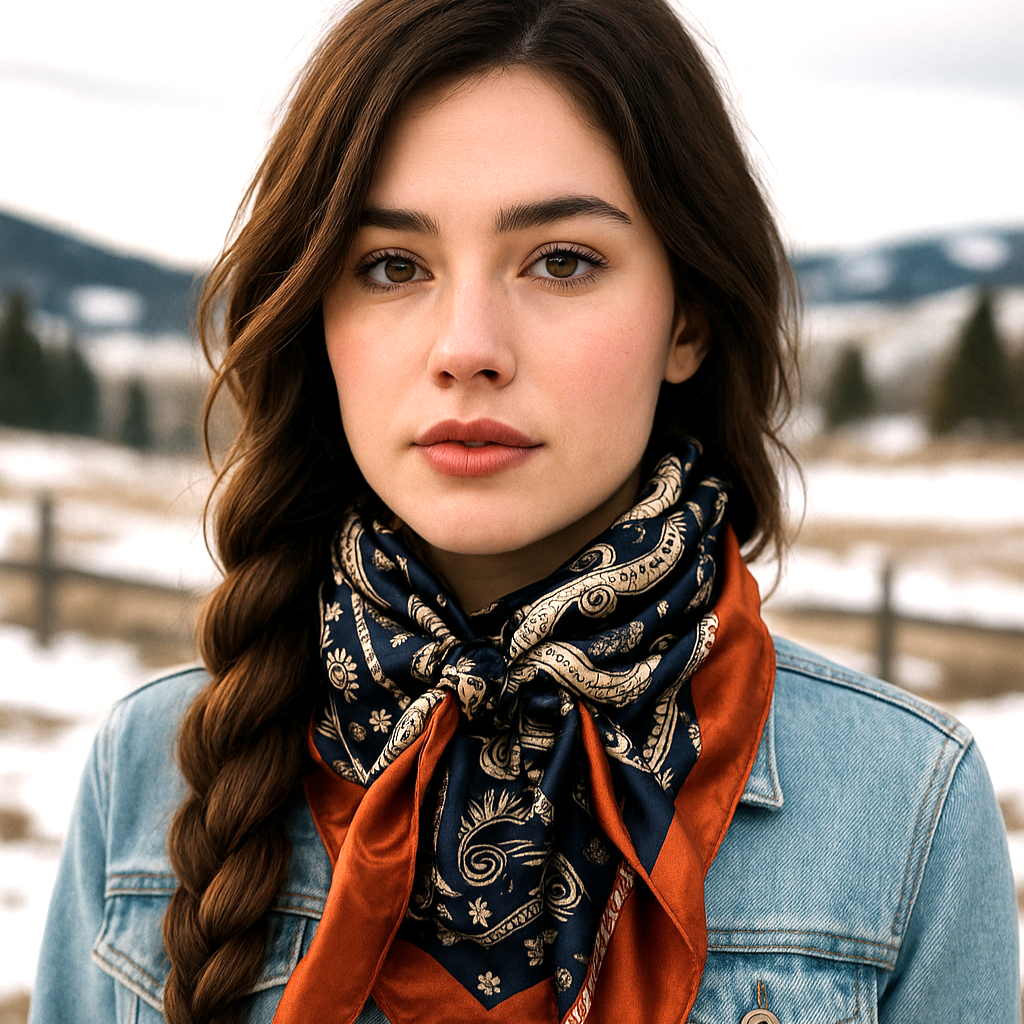 Navy and Rust Floral Paisley Wild Rag - Western Scarf