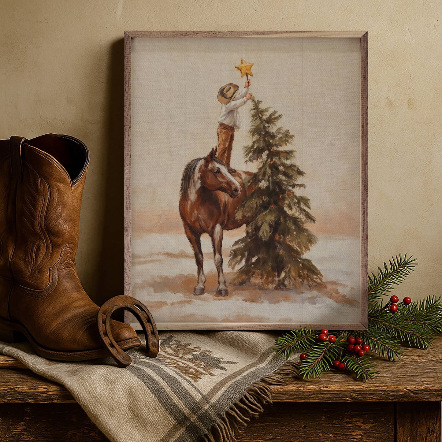 Young Cowboys Christmas Wall Hanging: 8x10