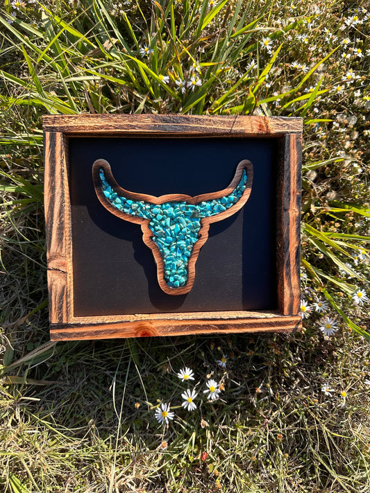 Bull Skull Decor: Turquoise on Black