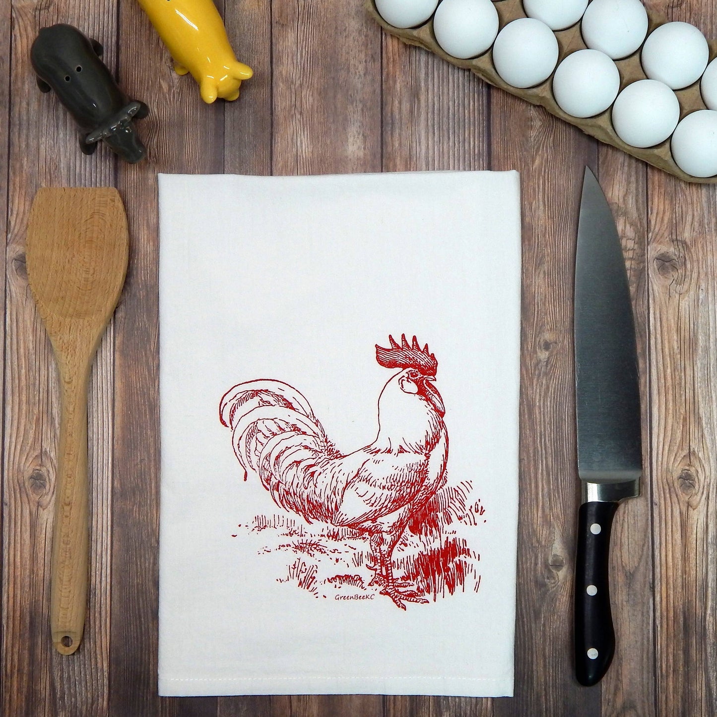 Rooster Kitchen Towel | Tea Towels | Flour Sack Dish Towels: Black