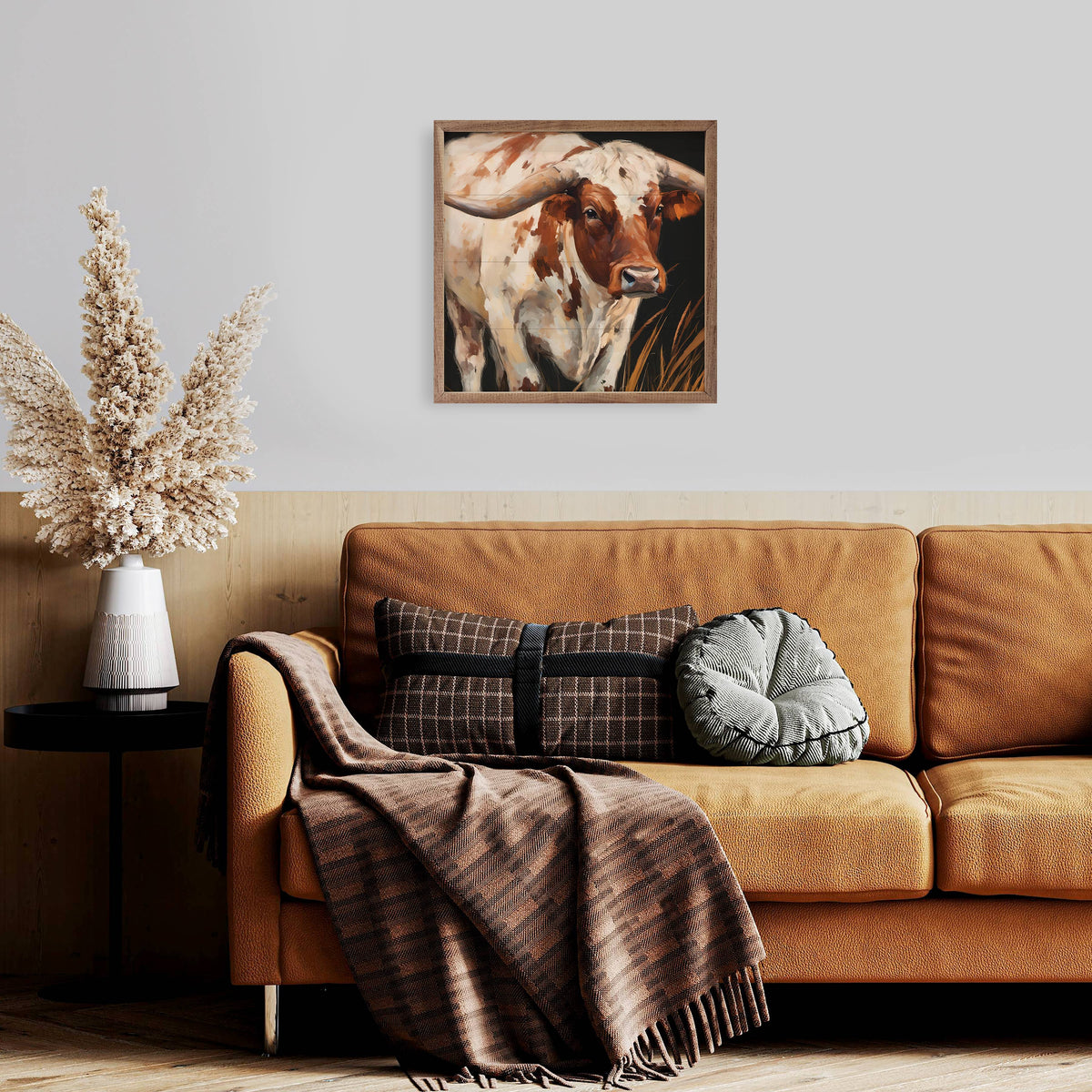 Brown And White Longhorn Wall Hanging/Decor: 12x12
