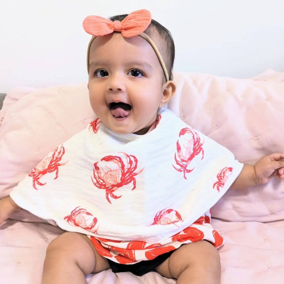 Pink Crab Baby Burp Cloth and Bib