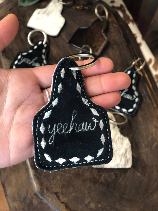 Black Suede & Cowhide  YEEHAW Keychain