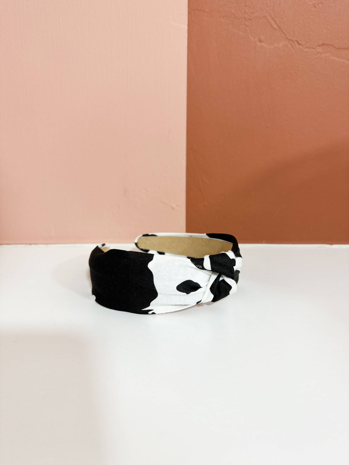 Black & White Cow Large Print Western Top Knot Headband