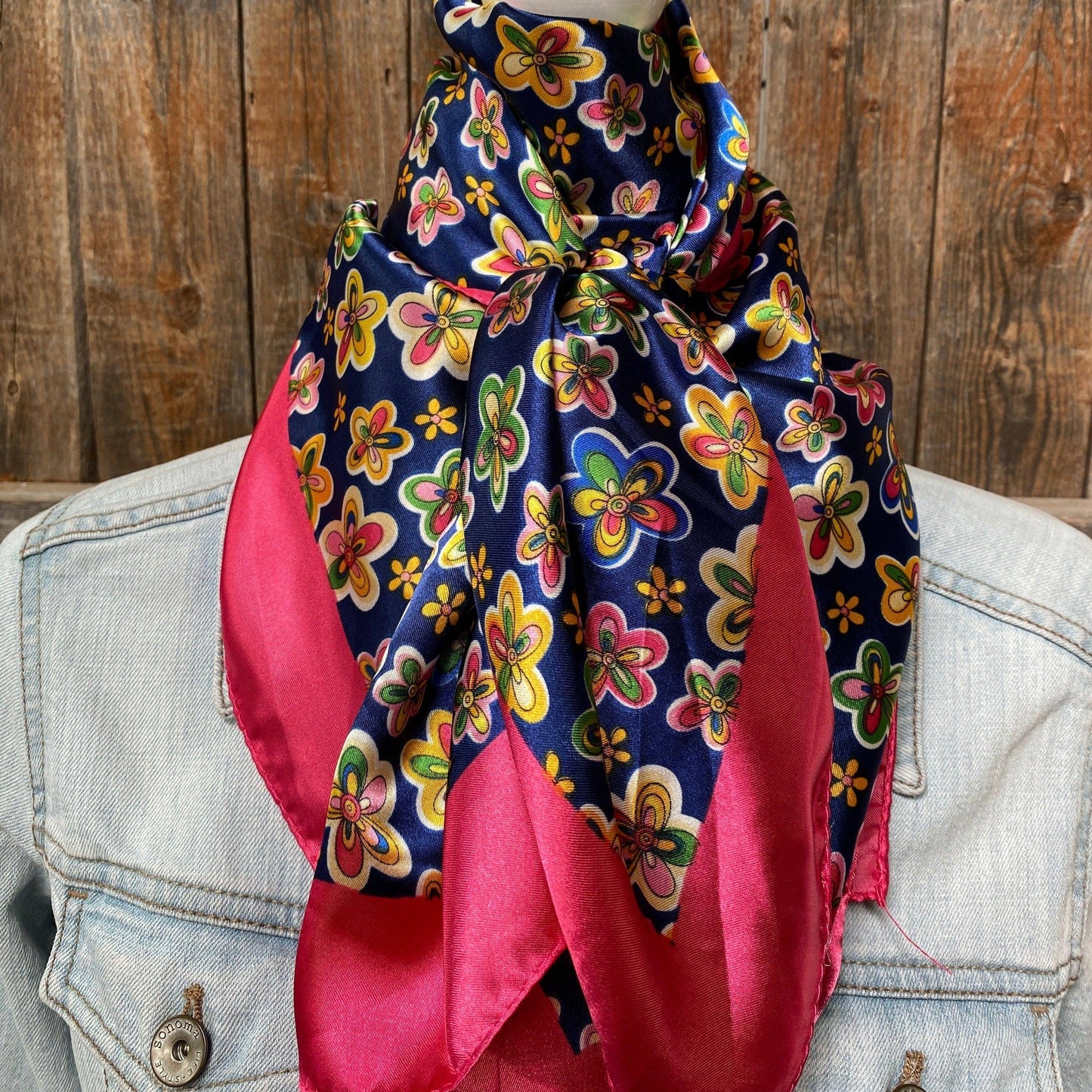 35X35"  Pink Flowers Wild Rag/Scarf WR3109