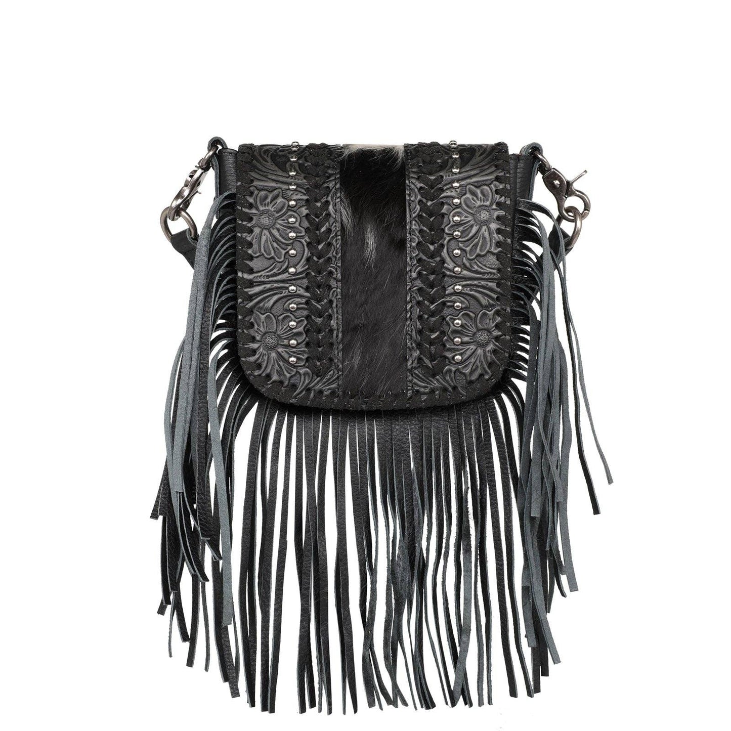 Montana West Genuine Leather Tooled Fringe Bag
