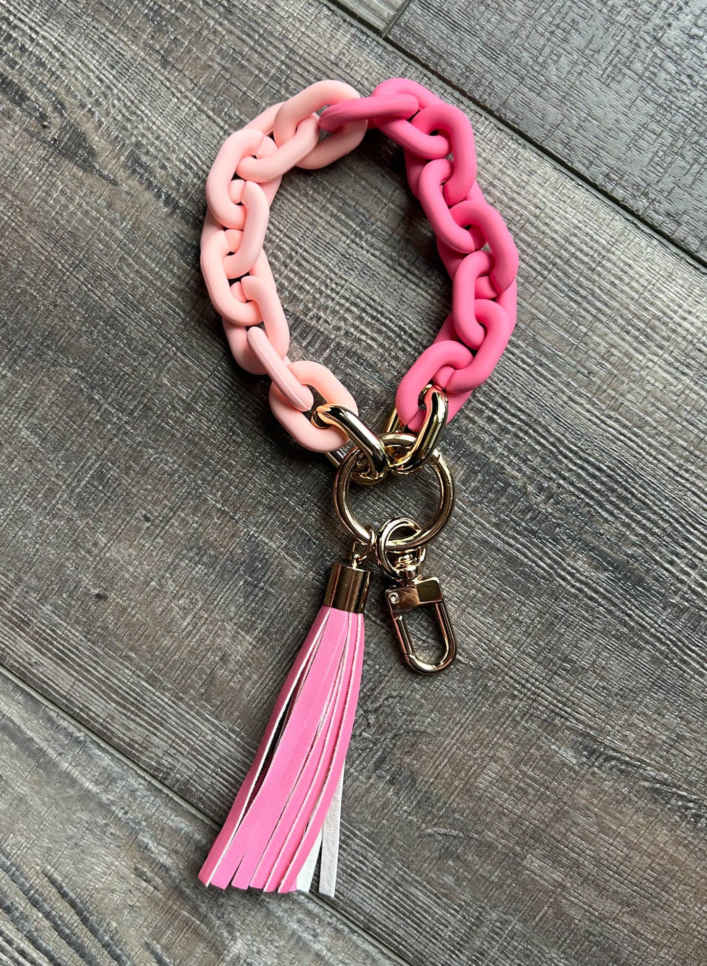 Acrylic Chain & Fringe Wristlet Keychain: Pink