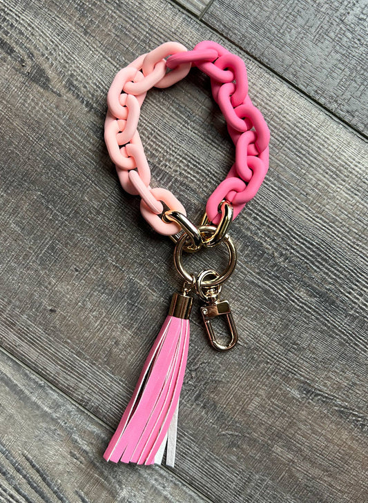 Acrylic Chain & Fringe Wristlet Keychain: Pink