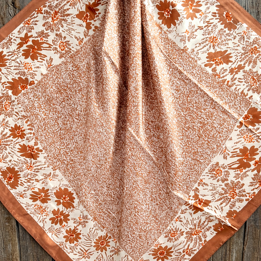 Cream and Brown Floral Wild Rag - Western Scarf