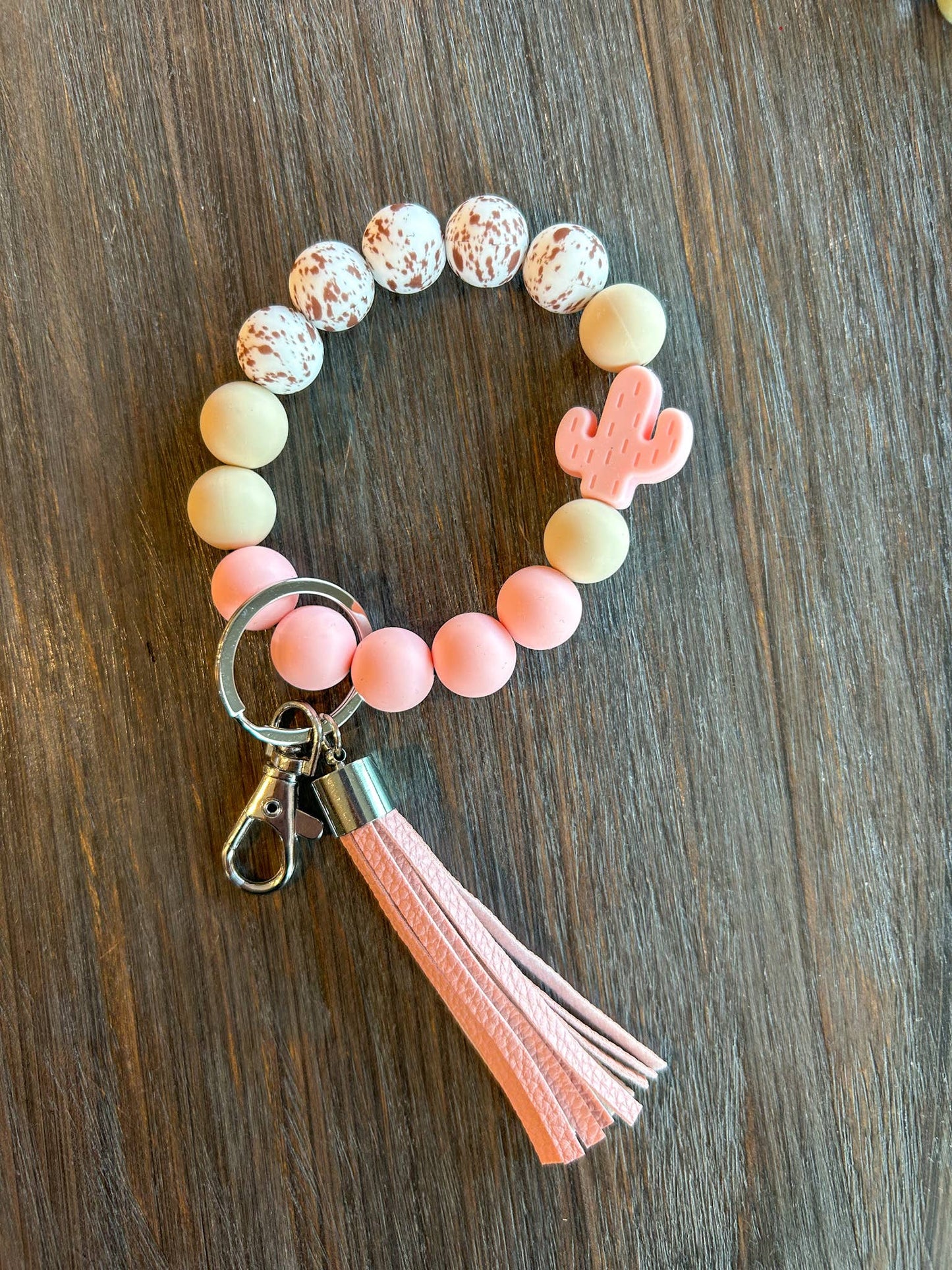 Cactus Fringe Wristlet Keychain: Pink