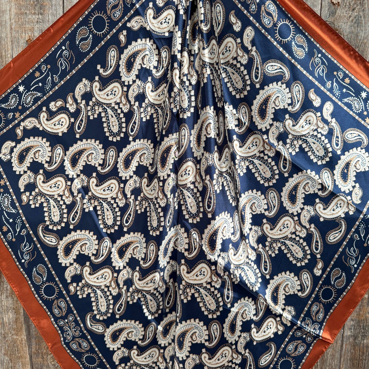 Navy and Rust Floral Paisley Wild Rag - Western Scarf