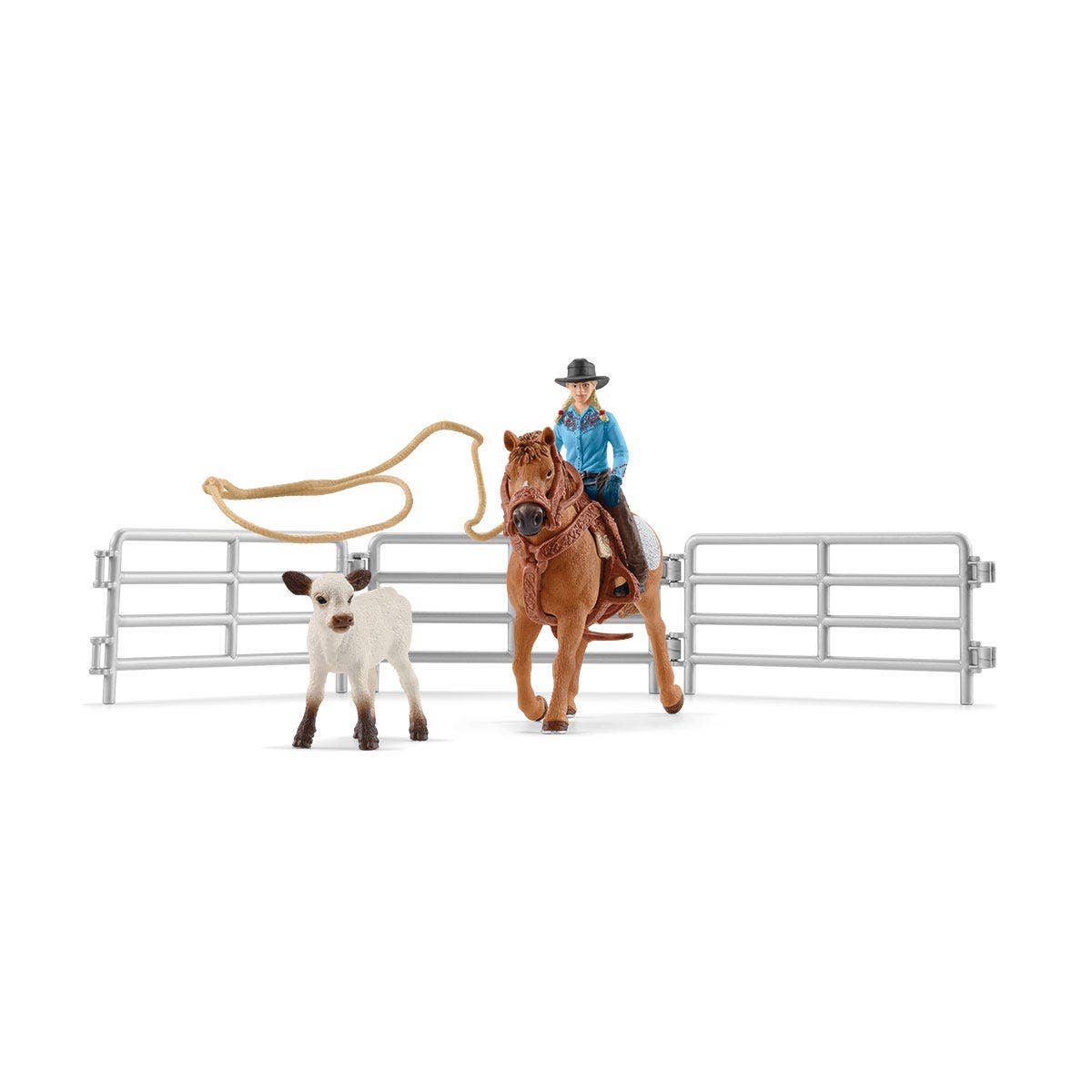 Schleich Team Roping With Cowgirl Farm Figurine Toys Play Set