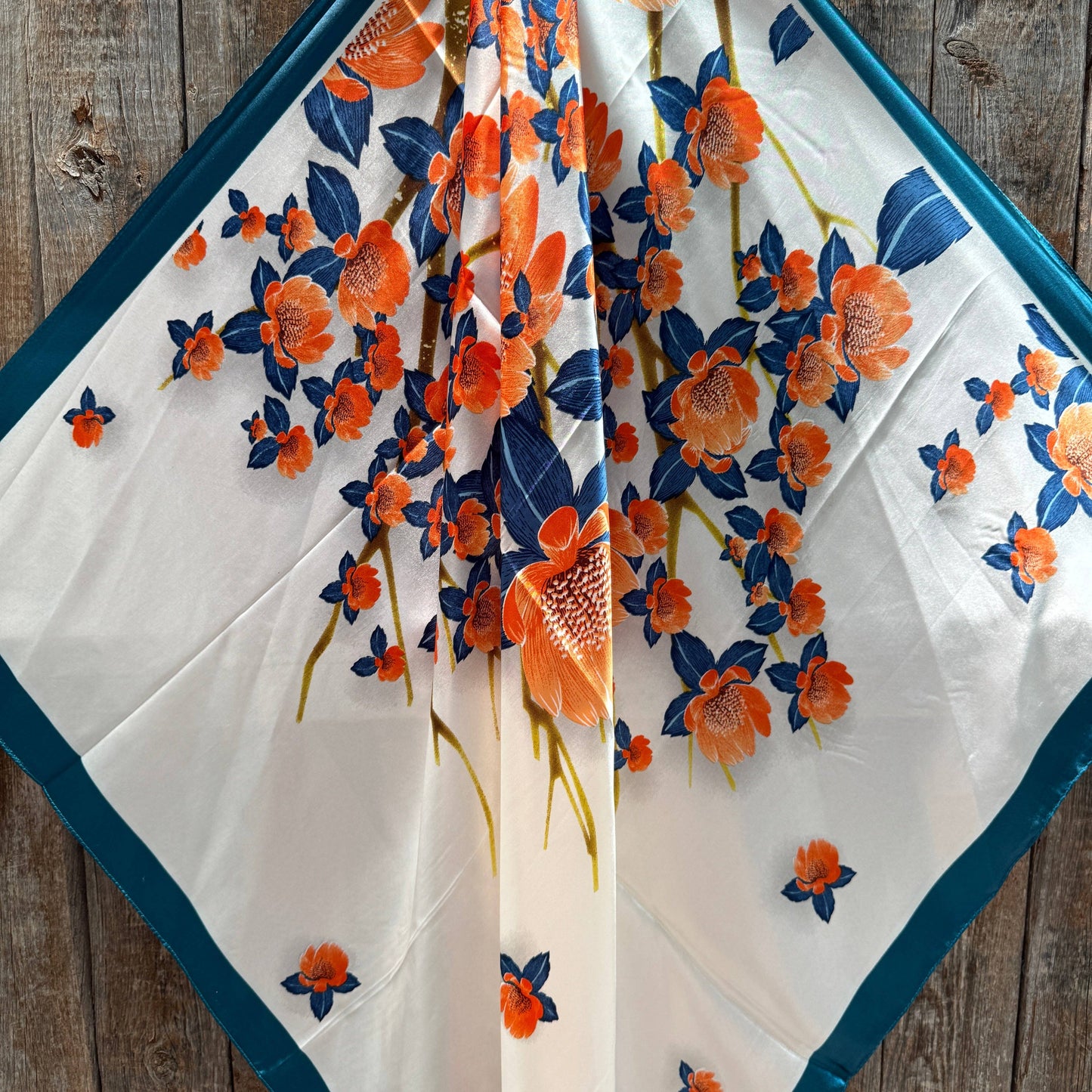 35X35" White and Teal Floral Wild Rag / Scarf WR3441