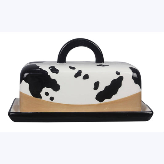 Ceramic Country Black and White Butter Dish  (SKU#: 12068)