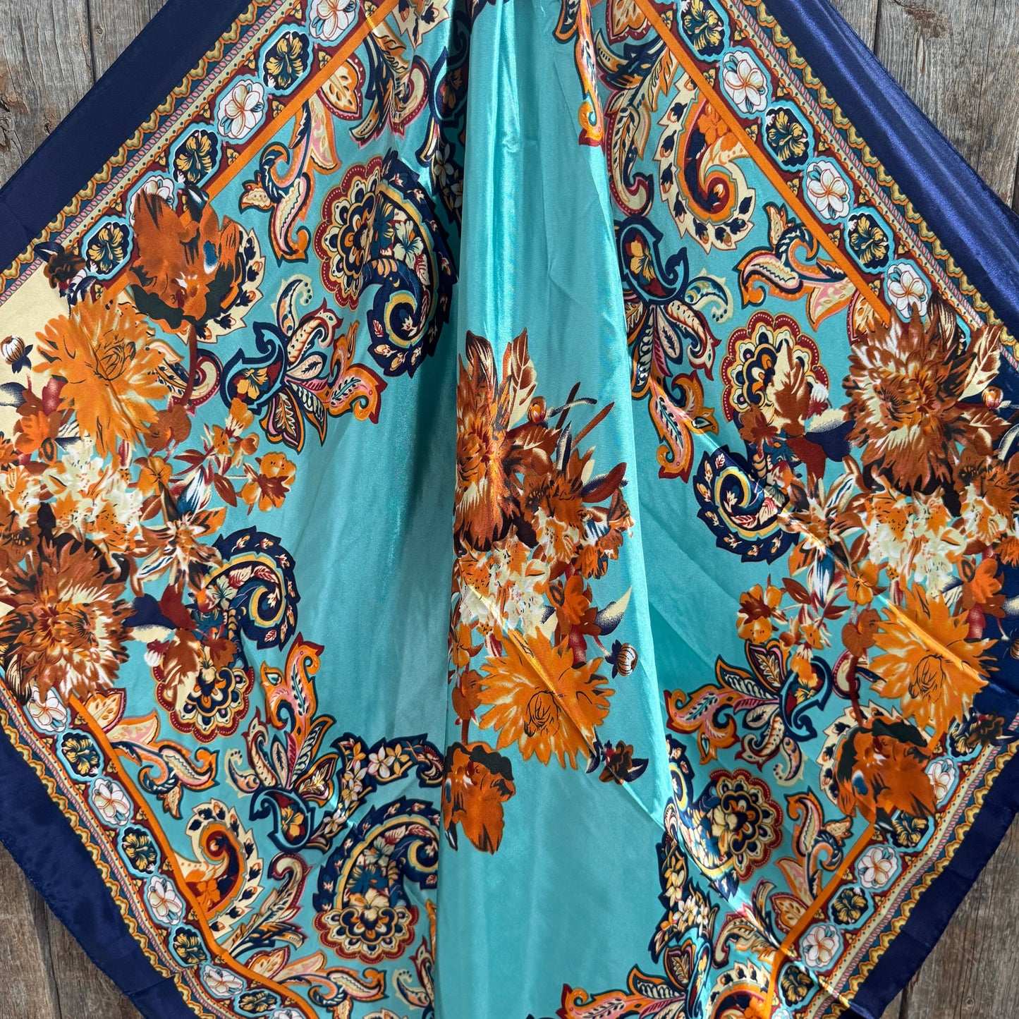 Blue and Brown Floral Wild Rag - Western Scarf