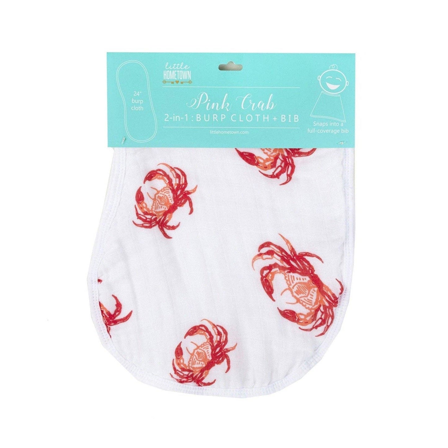 Pink Crab Baby Burp Cloth and Bib