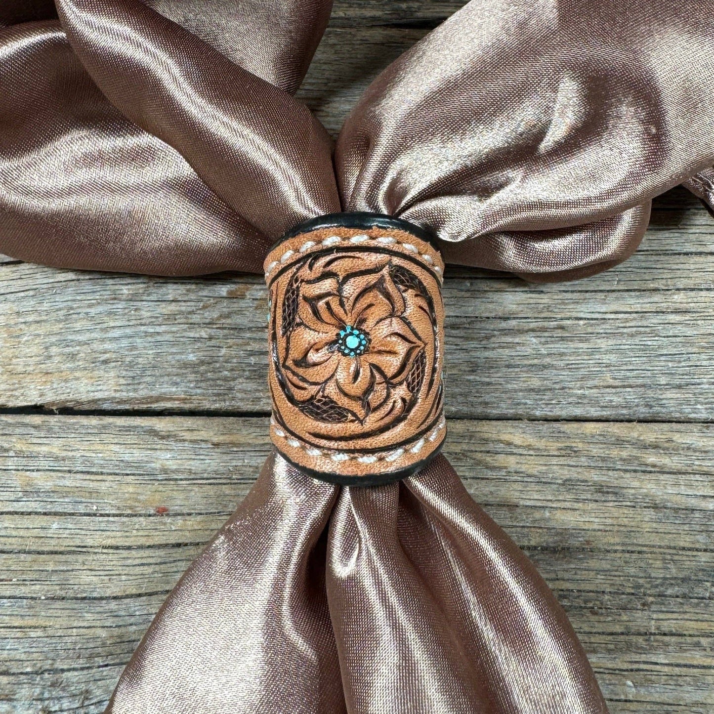 Tooled Leather Wild Rag Slides - Assorted: TEAL DOT FLORAL