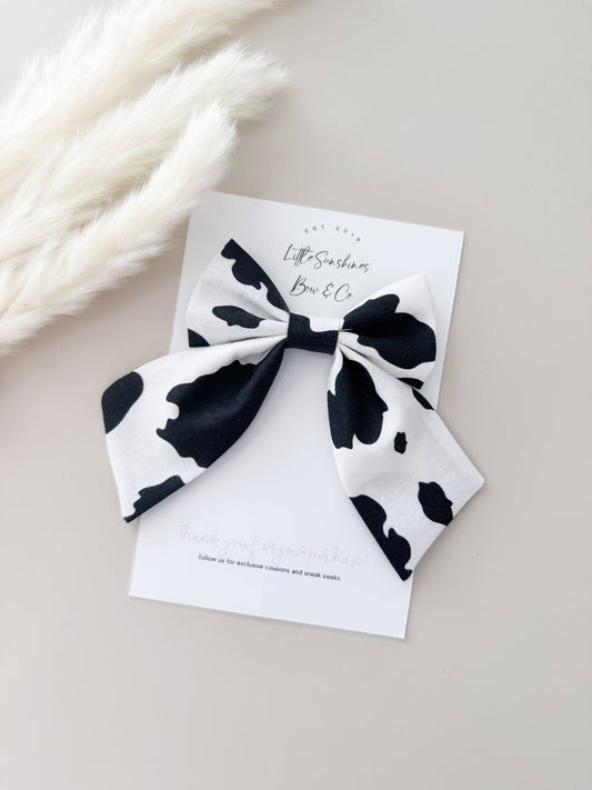 Black & White Cow Print Bow: Small