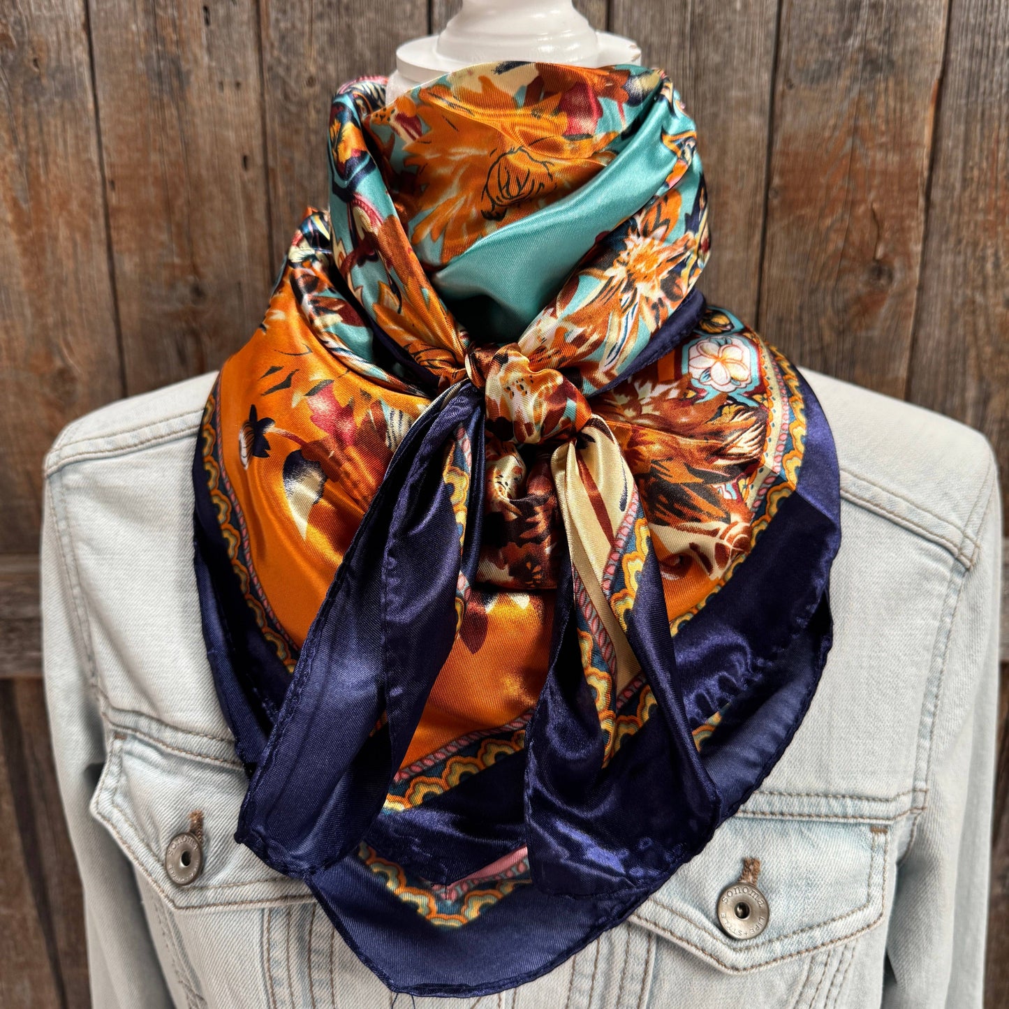 Blue and Brown Floral Wild Rag - Western Scarf